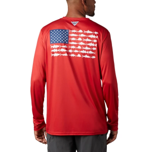Men's Columbia PFG Terminal Tackle Fish Flag Long Sleeve T-Shirt 2XLarge Red Spark/White