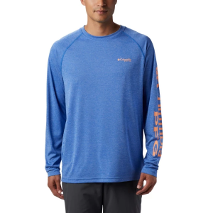 Men's Columbia PFG Terminal Tackle Heather Long Sleeve T-Shirt Small Vivid Blue Heather/Bright Nectar