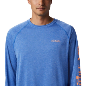 Men's Columbia PFG Terminal Tackle Heather Long Sleeve T-Shirt 2XLarge Vivid Blue Heather/Bright Nectar