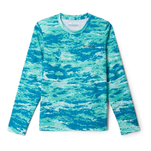 Kids' Columbia PFG Solar Stream Printed Long Sleeve T-Shirt XLarge Green