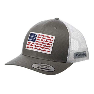 Columbia PFG Mesh Fish Flag Snapback Hat One Size Titanium/White