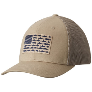Men's Columbia PFG Fish Flag Mesh High Flexfit Hat S/M Tusk/USA Fish Flag