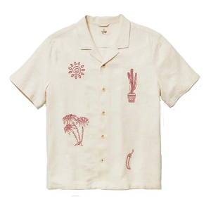 Men's Marine Layer Embroidered Resort Button Up Shirt XLarge Natural