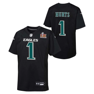 Philadelphia Eagles Jalen Hurts #1 Nike Super Bowl LIX Patch Kids' Jersey XLarge Black