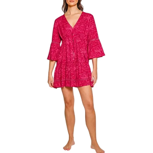 Women's Koy Resorts Las Palmas Mini Dress Swim Cover Up Large Sangria