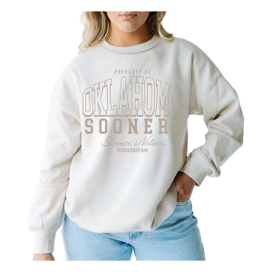 Oklahoma Sooners Gameday Social Women's Crew M/L Oatmeal