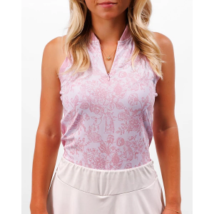 Women's Waggle Golf Woodland Rose Sleeveless Polo Medium White