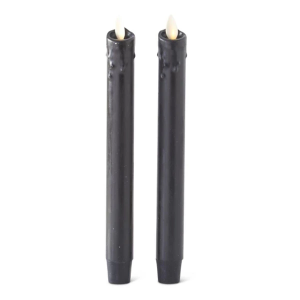 K&K Interiors 9.5 Inch Black Drip Wax Luminara Indoor Taper Candles (Set of 2)