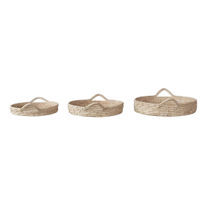 Creative Co-Op Decorative Hand-Woven Grass & Date Leaf Baskets (Set of 3)