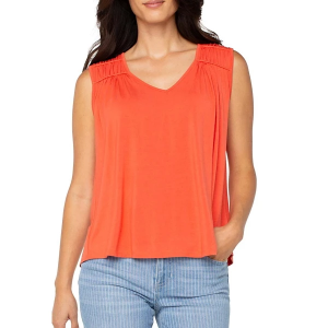 Women's Liverpool Los Angeles Shirred Detail Knit Sleeveless Blouse Large Clementine