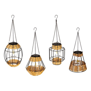 Evergreen Enterprise Metal & Rattan Hanging Solar Lantern (Style May Vary)