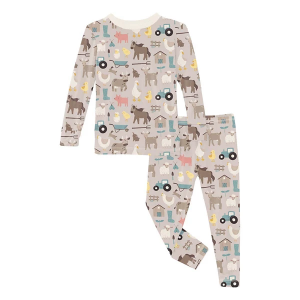 Kickee Pants Print Long Sleeve Pajama Set Toddler 3T Latte Morning on the Farm