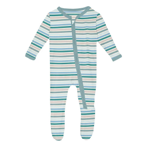 Kickee Pants Zipper Print Footie Pajamas Baby 0/3 mo. Lakeside Stripe