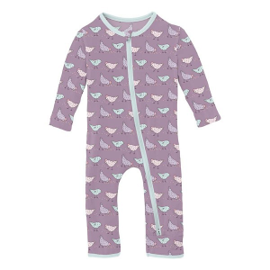 Kickee Pants Coverall 2 Way Zipper Romper Baby 18/24 mo. Lavender Chickens