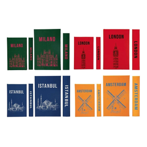 Creative Co-Op MDF & Canvas Book Storage Boxes w/ City Name Set of 2 (Colors May Vary)