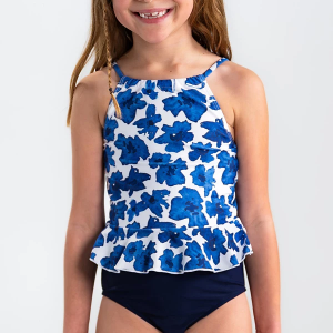 Girls' Janela Bay High Neck Peplum Swim Tankini 10/11 Shoreline