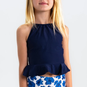 Girls' Janela Bay High Neck Peplum Swim Tankini 10/11 Navy
