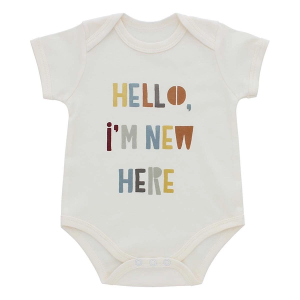 Emerson and Friends New Here Onesie 6/12 mo. Ivory