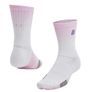 Adult Under Armour Curry ArmourDry Playmaker Mid-Crew Crew Basketball Socks Medium White/Pink Singles