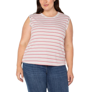 Women's Liverpool Los Angeles Dolman Knit Sleeveless Shirt 3X Pink Stripe