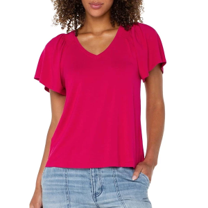Women's Liverpool Los Angeles Flutter Knit Blouse Medium Cerise