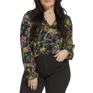 Women's DRESS FORUM Gorgeous Tie Long Sleeve Blouse Small Midnight Garden