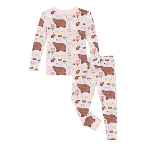 Kickee Pants Print Long Sleeve Pajama Set Toddler 3T Shrinking Violet Forest Party