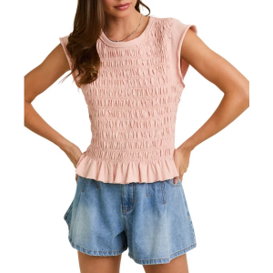 Women's Le Lis Ruched Ruffle Hem Shirt Small Pink