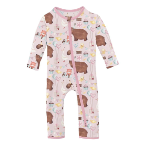 Kickee Pants Coverall 2 Way Zipper Romper Baby 9/12 mo. Shrinking Violet Forest Party
