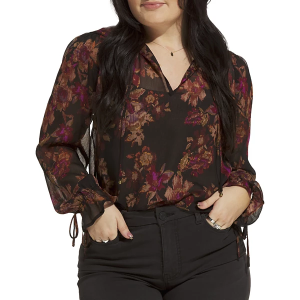 Women's DRESS FORUM Floral Long Sleeve Blouse Small Deep Night