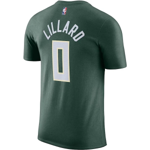 Milwaukee Bucks Damian Lillard #0 Name & Number Nike T-Shirt Medium Fir