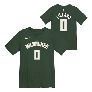 Kids' Milwaukee Bucks Damian Lillard #0 Icon Genuine Stuff T-Shirt 7 Fir