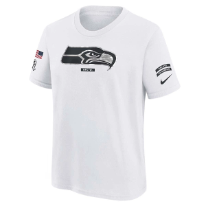 Kids' Seattle Seahawks Nike 2024 Salute To Service Edge T-Shirt Large White