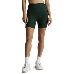 Women's Beyond Yoga Keep Pace Pocket Biker Shorts Large Green Heather