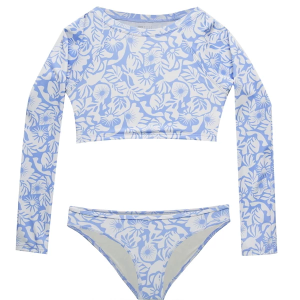 Girls' Billabong On Island Time Long Sleeve Crop Rashguard Swim Set 6 Blue