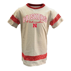 Nebraska Cornhuskers Wes and Willy Girls' Hemp Stripe Kids' T-Shirt Medium Ecru