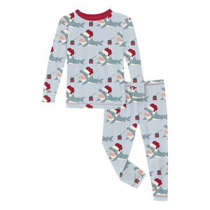 Boys' Kickee Pants Print Long Sleeve Pajama Set Toddler 2T Illusion Blue Holiday Sharks