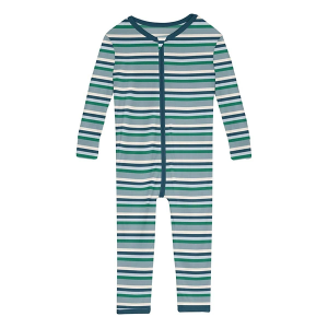 Kickee Pants Zipper Convertible Pajamas Baby 9/12 mo. Stormy Sea Stripe