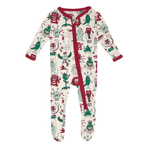 Kickee Pants Zipper Print Footie Pajamas Baby 6/9 mo. Merry Monsters