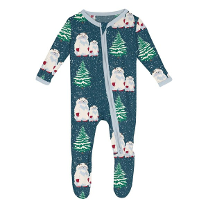 Kickee Pants Zipper Print Footie Pajamas Baby 3/6 mo. Peacock Yeti