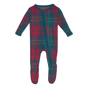 Kickee Pants Zipper Print Footie Pajamas Baby 6/9 mo. Peacock Plaid
