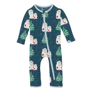 Kickee Pants Coverall 2 Way Zipper Romper Baby 18/24 mo. Peacock Yeti