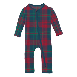 Kickee Pants Coverall 2 Way Zipper Romper Baby 9/12 mo. Peacock Plaid