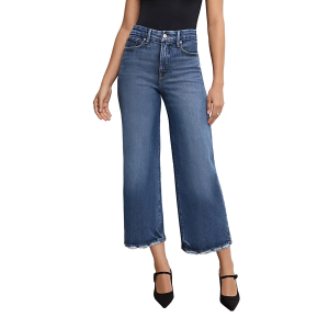 Women's GOOD AMERICAN Soft-Tech Good Waist Cropped Palazzo Wide Leg Jeans Indigo 6 26.5