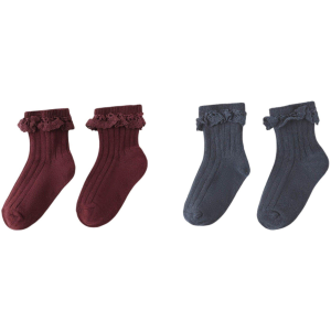 Rylee + Cru Rylee + Cru Lace Trim Quarter Socks Baby 12/24 mo. Burgandy/Navy 2 Pack - $9.60 at SCHEELS