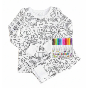 Boys' Caden Lane Colorable Pajama Set Toddler 2T Diggers