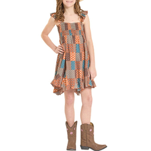 Rock & Roll Denim Girls' Rock & Roll Denim Patch Print Mini Shift Dress Medium Rust - $22.99 at SCHEELS