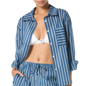 Michael Kors Women's Michael Kors Marina Stripe Shirt Swim Cover Up Medium Riviera Blue - $40.99 at SCHEELS