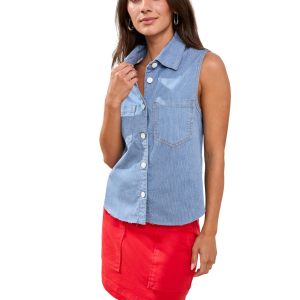 Tribal Women's Tribal Denim Sleeveless Button Up Shirt Large Baja Blue - $70.99 at SCHEELS