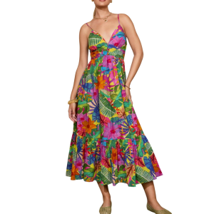 Dress Forum Women's DRESS FORUM Resort Botanica Shirred Midi Dress - $36.99 at SCHEELS